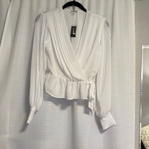 Express White Pleated Wrap Blouse
